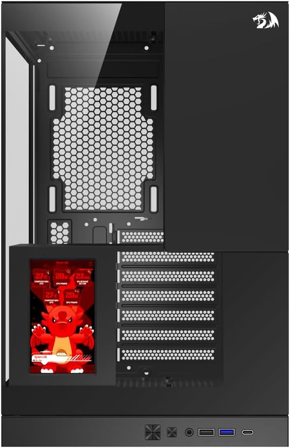 Gabinete Gamer Redragon Eternal Pro Preto Sem Fans com Tela LCD CA-613B - Imagem 2