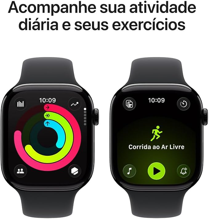 Apple Watch Series 11 GPS, Caixa em alumínio preto brilhante de 46 mm com Bracelete desportiva preta - M/G - Imagem 3