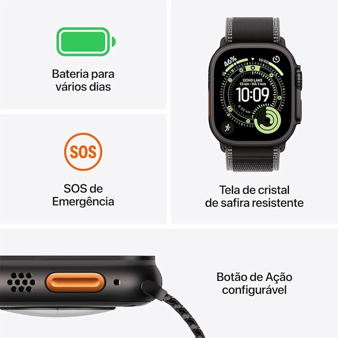 Apple Watch Ultra 3 GPS + Cellular, Caixa em titânio preto de 49 mm com Bracelete Ocean preta - Imagem 2