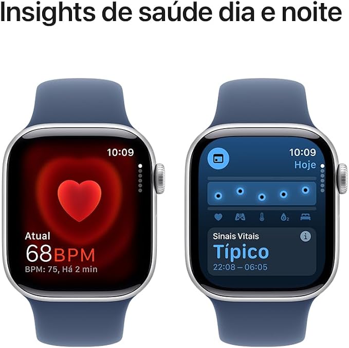 Apple Watch Series 10 GPS • Caixa prateada de alumínio – 42 mm • Pulseira esportiva denim – M/G - Imagem 5