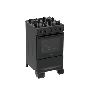 Fogão 4 Bocas Atlas Mônaco Lustro Com Mesa De Aço Bivolt Preto