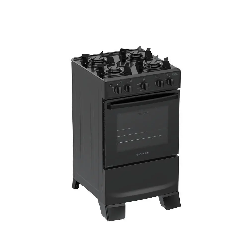 Fogão 4 Bocas Atlas Mônaco Lustro Com Mesa De Aço Bivolt Preto