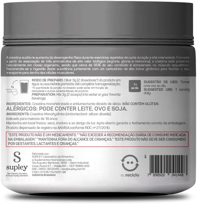 Max Titanium Creatina Pote Monohidratada (300g) 100% Pura - Imagem 3