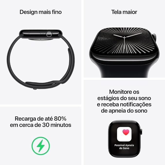 Apple Watch Series 10 GPS • Caixa prateada de alumínio – 42 mm • Pulseira esportiva denim – M/G - Imagem 3