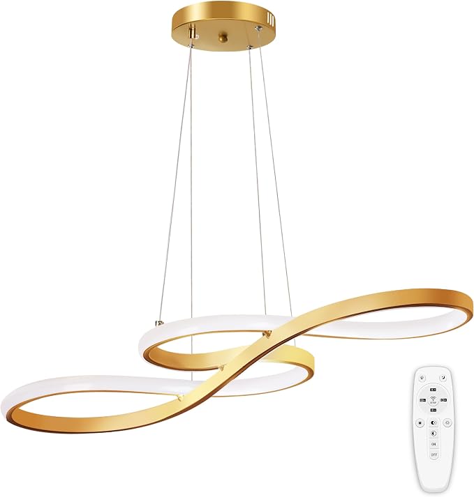 Luminária Pendente de LED Dourada, Moderna e Regulável 3000K-6000K