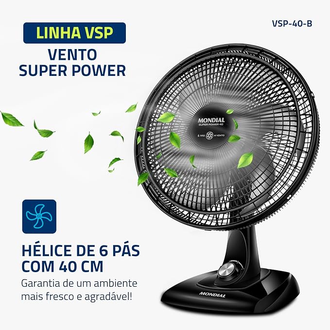 MONDIAL Ventilador de Mesa 40cm Super Power, Preto/Prata, 140W, 110V - VSP-40-B - Imagem 2