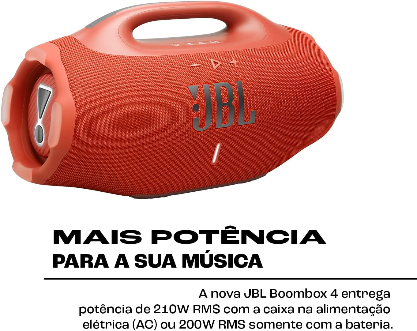 JBL, Caixa de Som, Boombox 4, Bluetooth, Som JBL Pro, AI Sound Boost, Graves Personalizáveis, Bateria de até 34h, IP68, Áudio Lossless – Laranja - Imagem 3