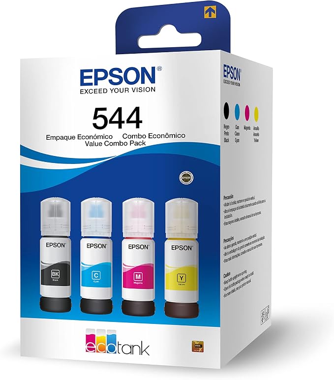 EPSON, Kit de garrafas de tintas originais Epson , Magenta, Amarelo, Ciano, Compacto, T544520-BR