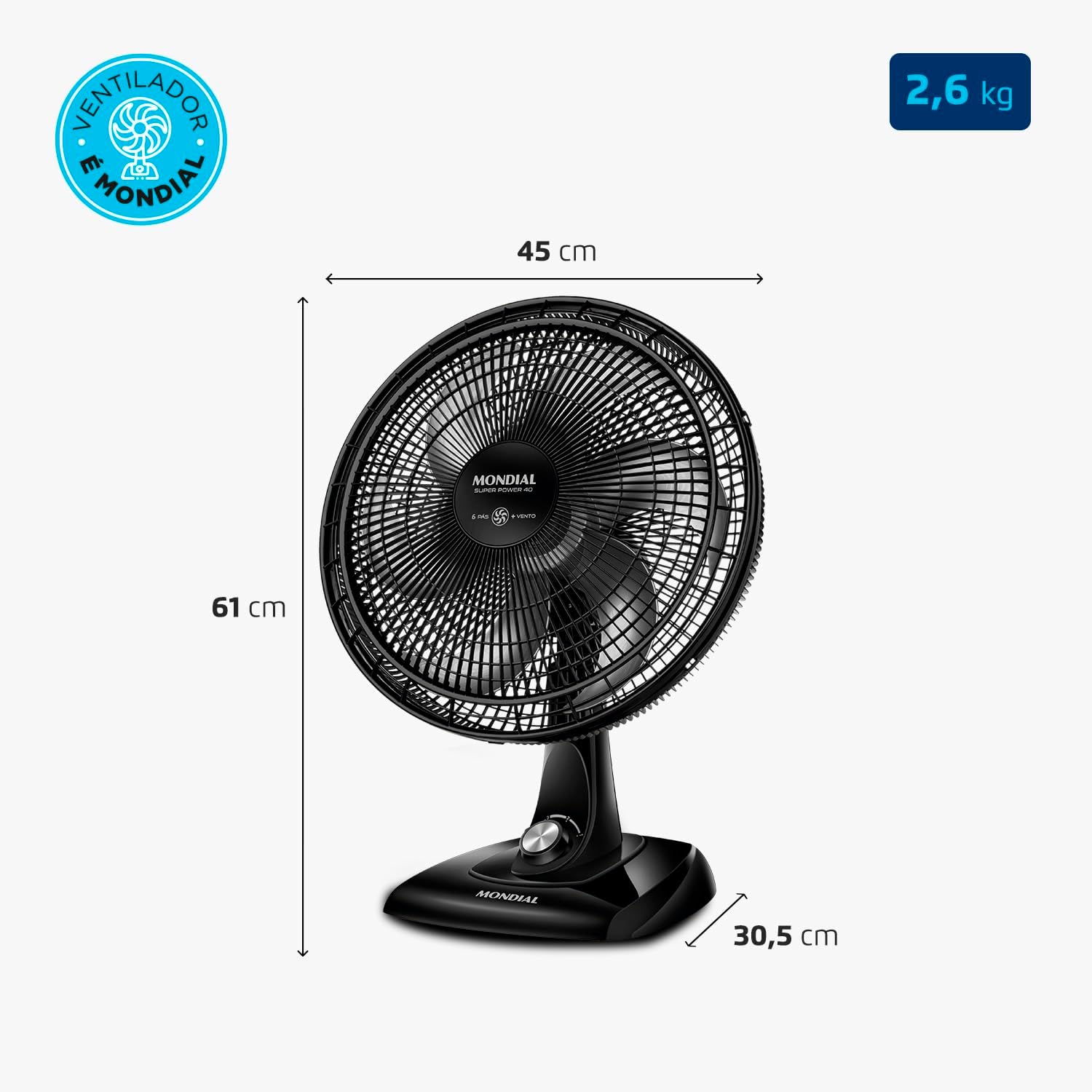 MONDIAL Ventilador de Mesa 40cm Super Power, Preto/Prata, 140W, 110V - VSP-40-B - Imagem 4