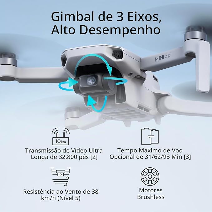 DJI Mini drone 4K, com câmera UHD 4K para adultos, menos de 249 g, estabilização de suspensão cardan de 3 eixos, transmissão de vídeo de 10 km, retorno automático, resistência ao vento, 1 bateria para - Imagem 3