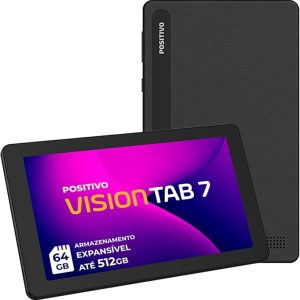 Tablet Positivo Vision TAB 7 - Processador Octa-Core 3GB RAM 64GB Armazenamento, Tela 7” IPS, Bateria 3100mAh, Android 14 Go, Wi-fi - Preto