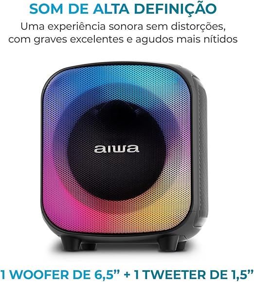 Caixa de Som PartyBox AIWA PB-07 Bluetooth 8H RGB USB TWS Preto - Imagem 2