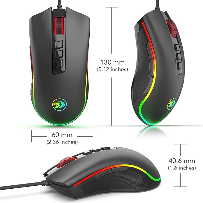 Mouse Gamer Redragon Cobra V3 Preto RGB PMW3327 10000DPI M711 V3 - Imagem 3