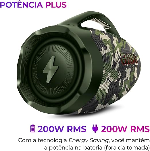 Caixa de Som Boombox Plus AIWA BBS-01-GR 200W BT 30H IP66 USB Verde BOOMBOX AWS-BBS-01-GR BIVOLT - Imagem 3