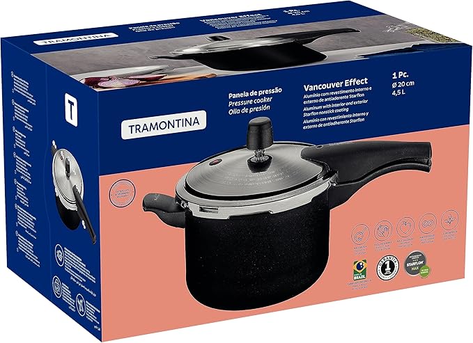 Panela de Pressão Tramontina Vancouver Effect em Alumínio com Revestimento Interno e Externo em Antiaderente Starflon Max Preto 20 cm 4,5 L - Imagem 3
