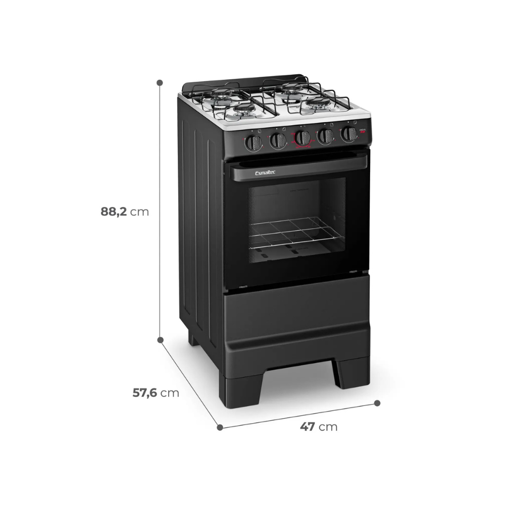 Fogão 4 Bocas Esmaltec Preto Ideal Pop 4120 110/220V