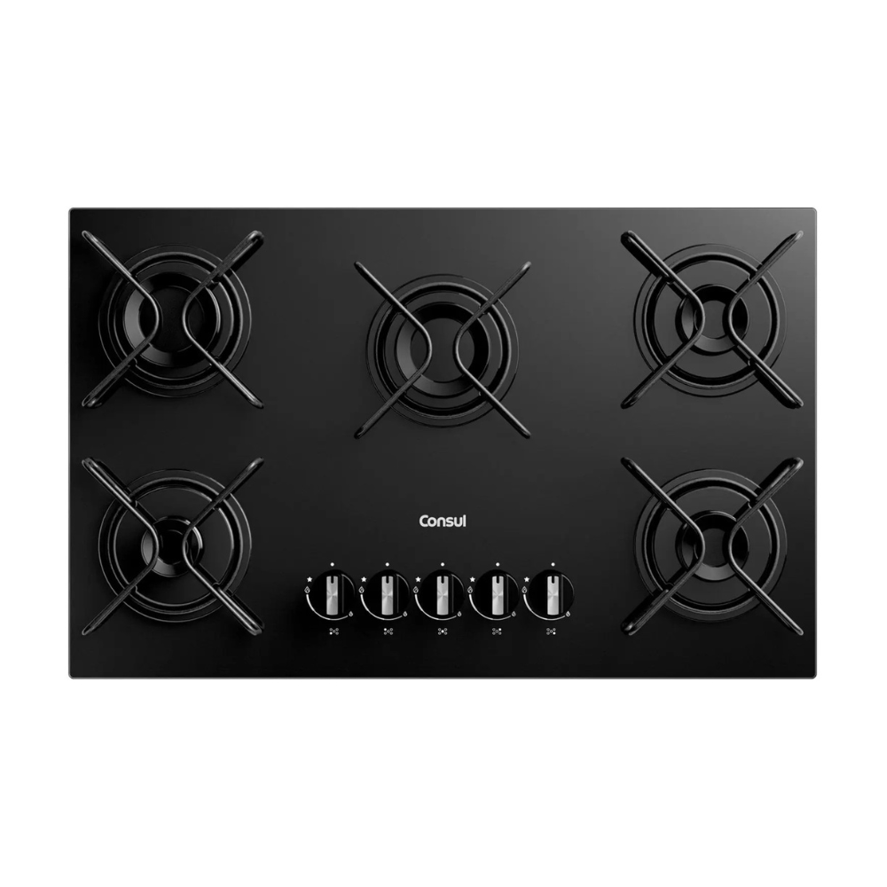 Cooktop 5 Bocas a Gás Consul Mesa de Vidro GLP Preto Superautomático CD075BE 110/220V