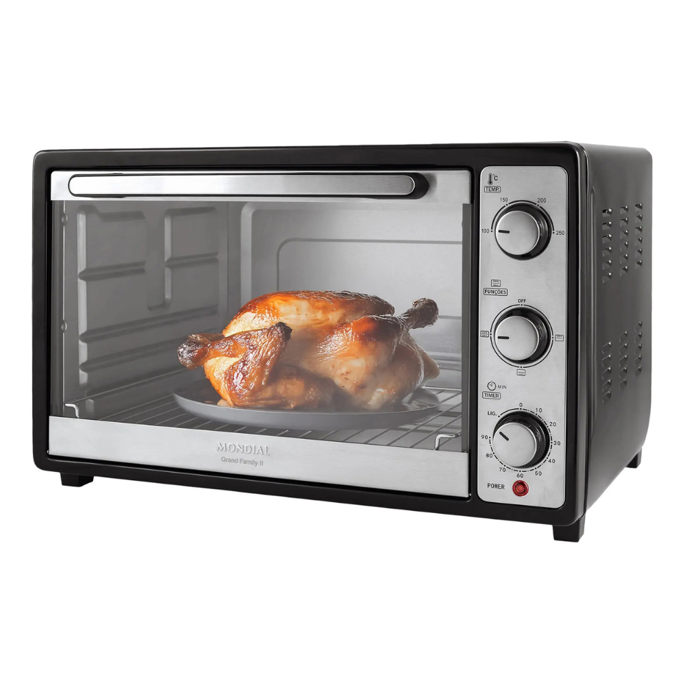Forno Elétrico de Bancada Mondial Multifuncional 52L Preto e Prata Grand Family II FRN-52-B 110/220V