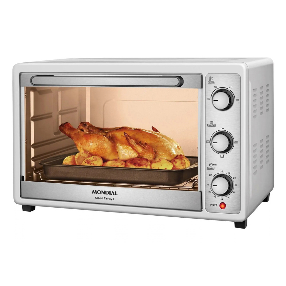 Forno Elétrico de Bancada Mondial Multifuncional 52L Branco e Prata Grand Family II FRN-52-W 110/220V