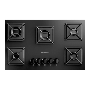 Cooktop 5 Bocas a Gás GLP Brastemp Mesa de Vidro Chama Simmer Preto Acendimento Automático BDD75BE 110/220V