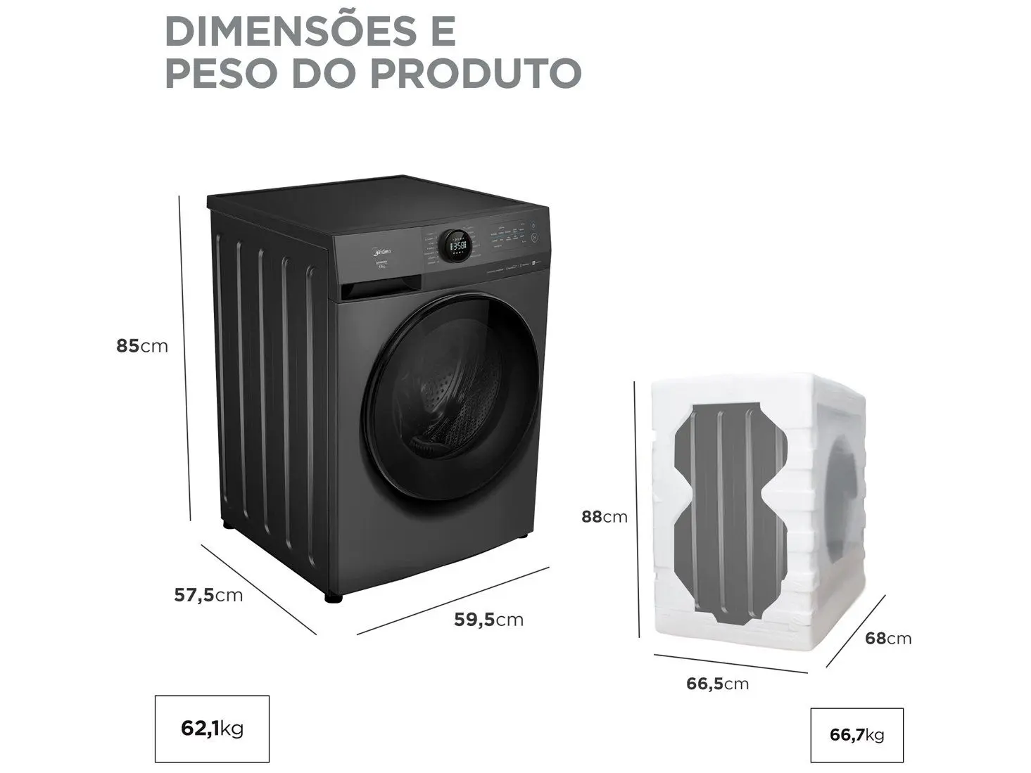 Lavadora de Roupas Midea Slim 11kg HealthGuard Smart Inverter Água Fria e Quente Titanium MF201W110WB/GK-01 110/220V - Imagem 2