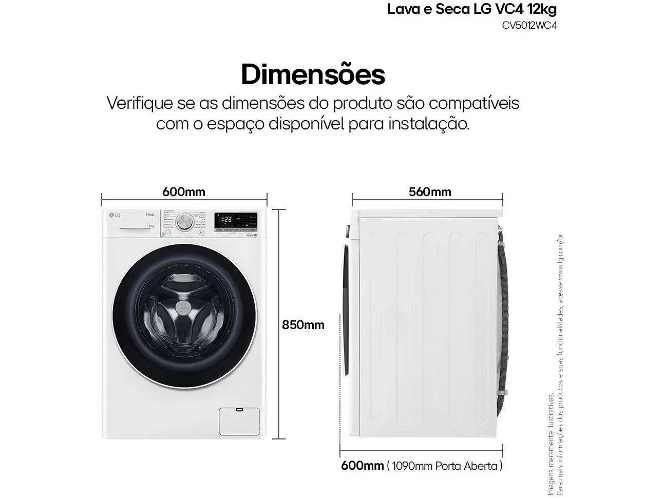 Lava e Seca LG 12kg Smart VC4 CV5012WC4 com Inteligência Artificial Água Quente e Fria Branca 110/220V - Imagem 3