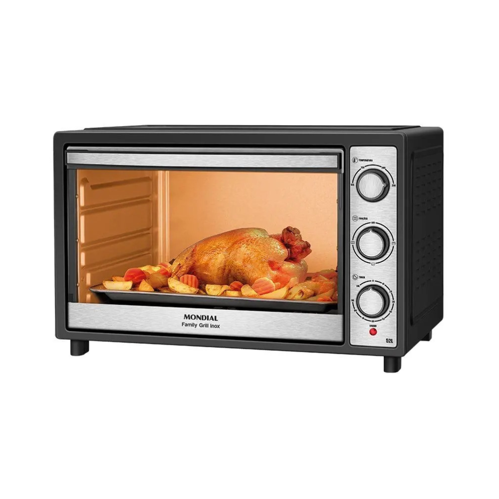 Forno Elétrico de Bancada Mondial Preto e Inox 52L Preto Family Grill FRN-52-BI 110/220V
