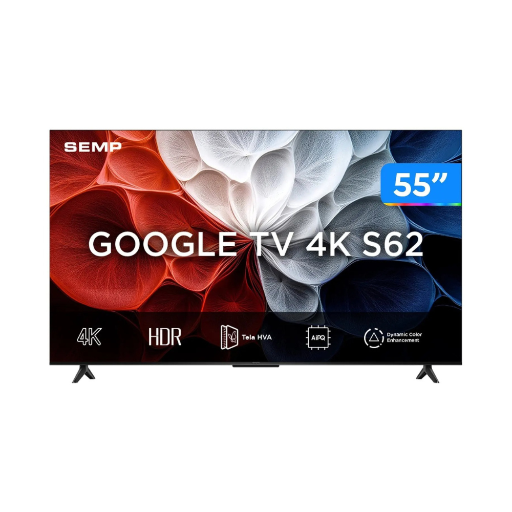 Smart TV 55" SEMP 4K LED 55S62 Google TV AiPQ Pro Google Assistente 3 HDMI e USB