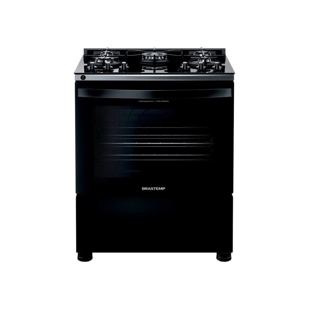 Fogão Brastemp 5 Bocas Preto Com Mesa de Vidro e Turbo Chama - BFS5VCE 110/220V
