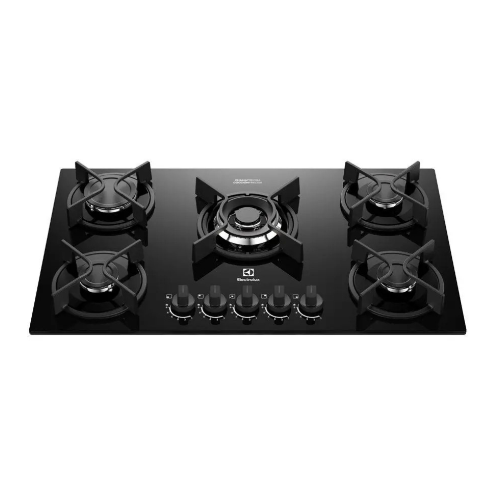 Cooktop 5 Bocas a Gás Electrolux Mesa Vidro Experience ChamaPrecisa, Multi Chama e Grade de Ferro Fundido (KE5GC) 110/220V