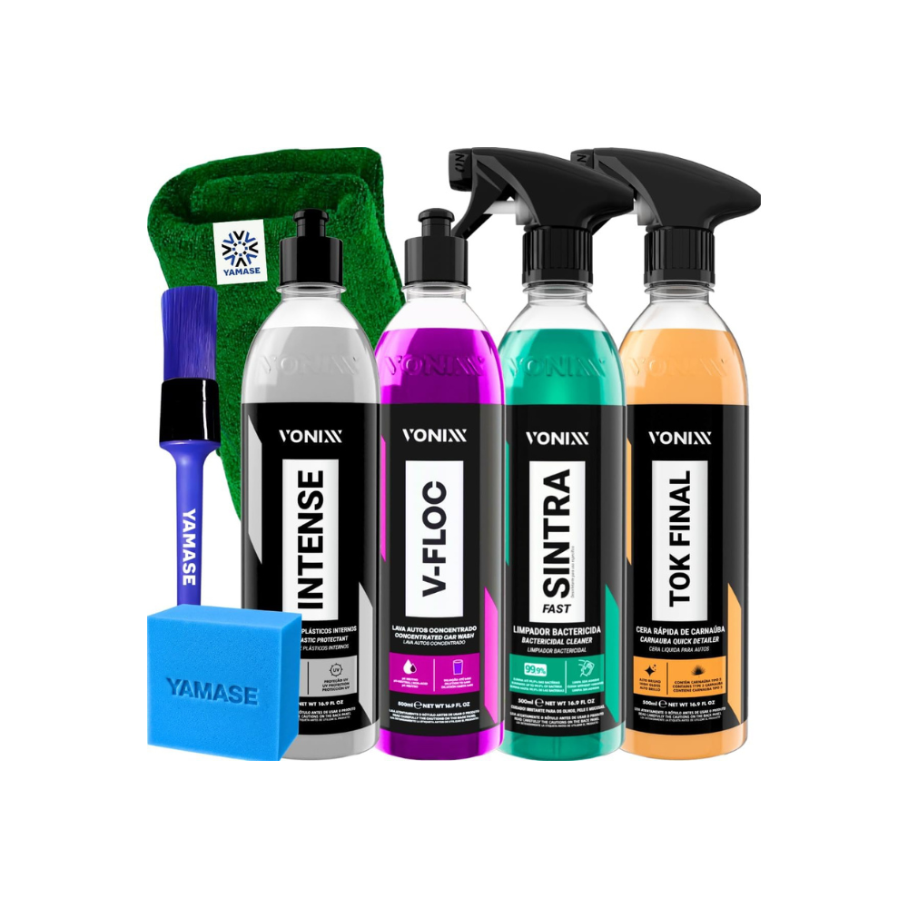 Kit de Limpeza Automotiva VONIXX - Shampoo, Limpador e Cera Líquida
