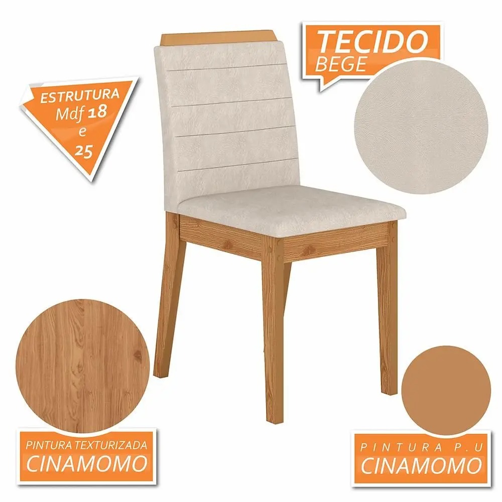 Mesa Com 4 Cadeiras Nápoles 1,36 Cinamomo/off/bege - Móveis Arapongas - A Móveis Arapongas - Imagem 3