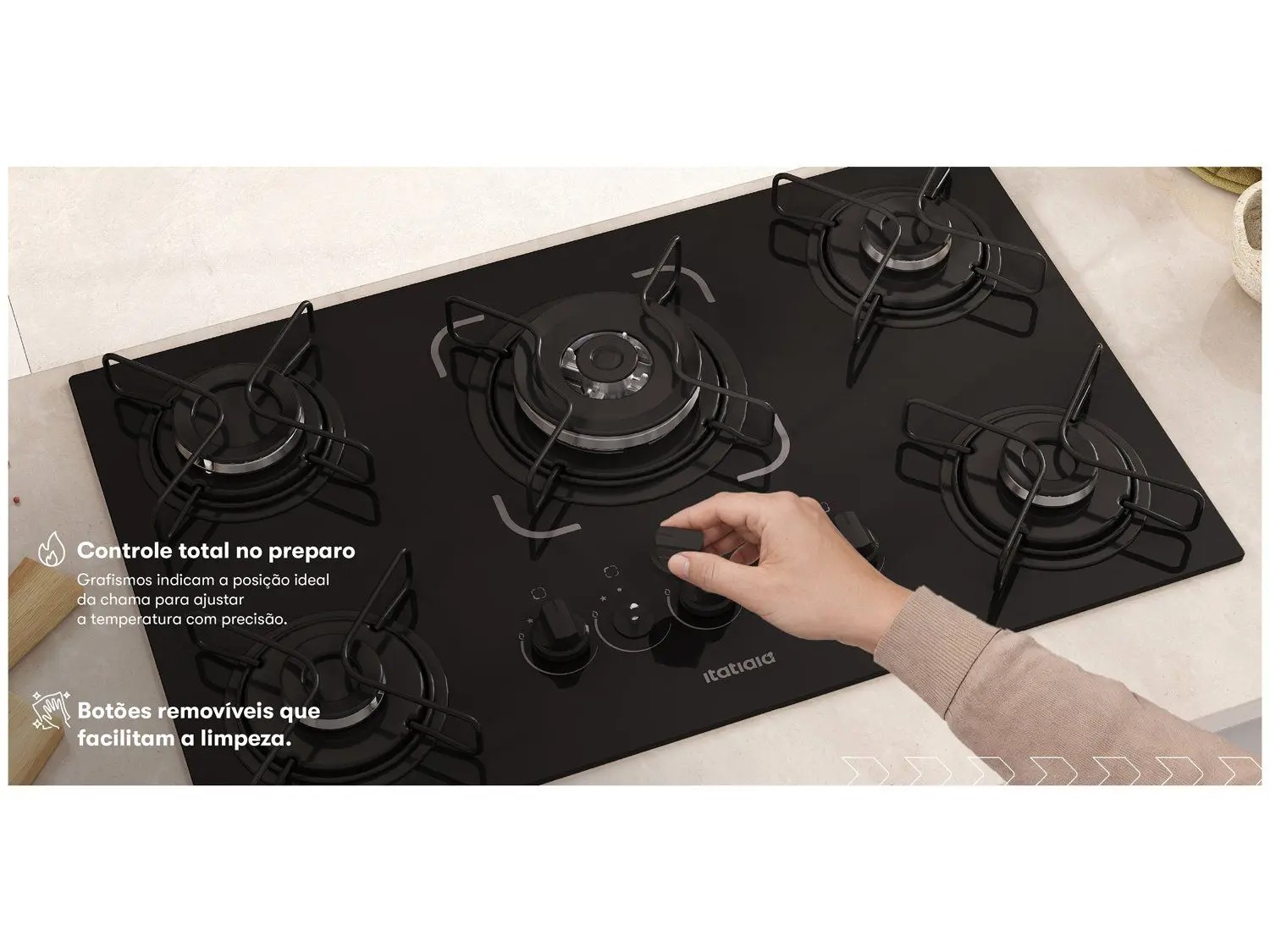 Cooktop 5 Bocas a Gás GLP Itatiaia Tripla Chama Preto Essencial 110/220V - Imagem 2