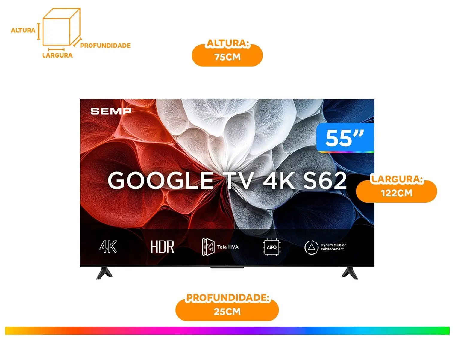 Smart TV 55" SEMP 4K LED 55S62 Google TV AiPQ Pro Google Assistente 3 HDMI e USB - Imagem 4
