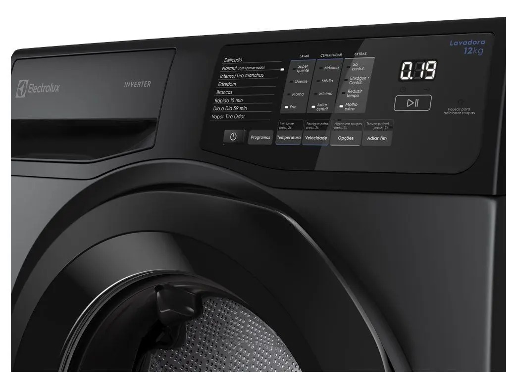 Lavadora de Roupas Electrolux Inverter 12kg Cesto Inox 8 Programas de Lavagem Água Quente Cinza Ônix LFC12 110/220V - Imagem 2