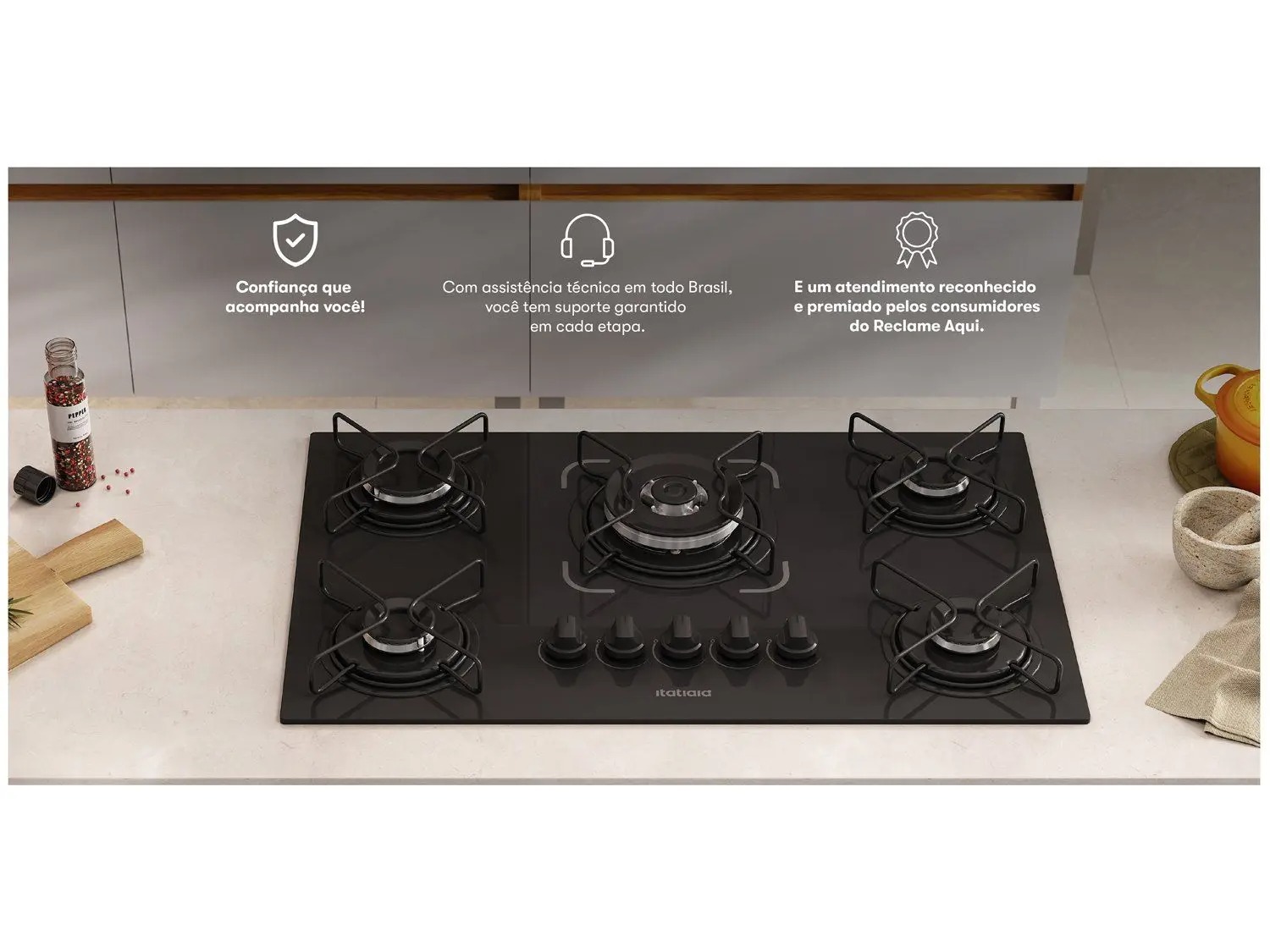 Cooktop 5 Bocas a Gás GLP Itatiaia Tripla Chama Preto Essencial 110/220V - Imagem 3