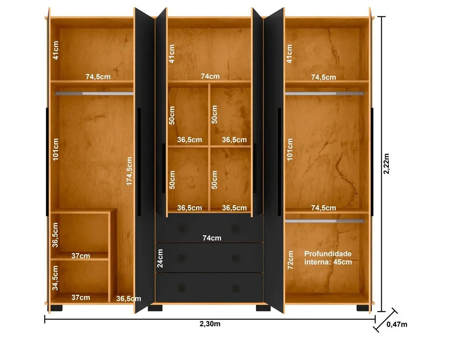 Guarda-roupa Casal com Espelho 6 Portas Araplac Malu - Imagem 2