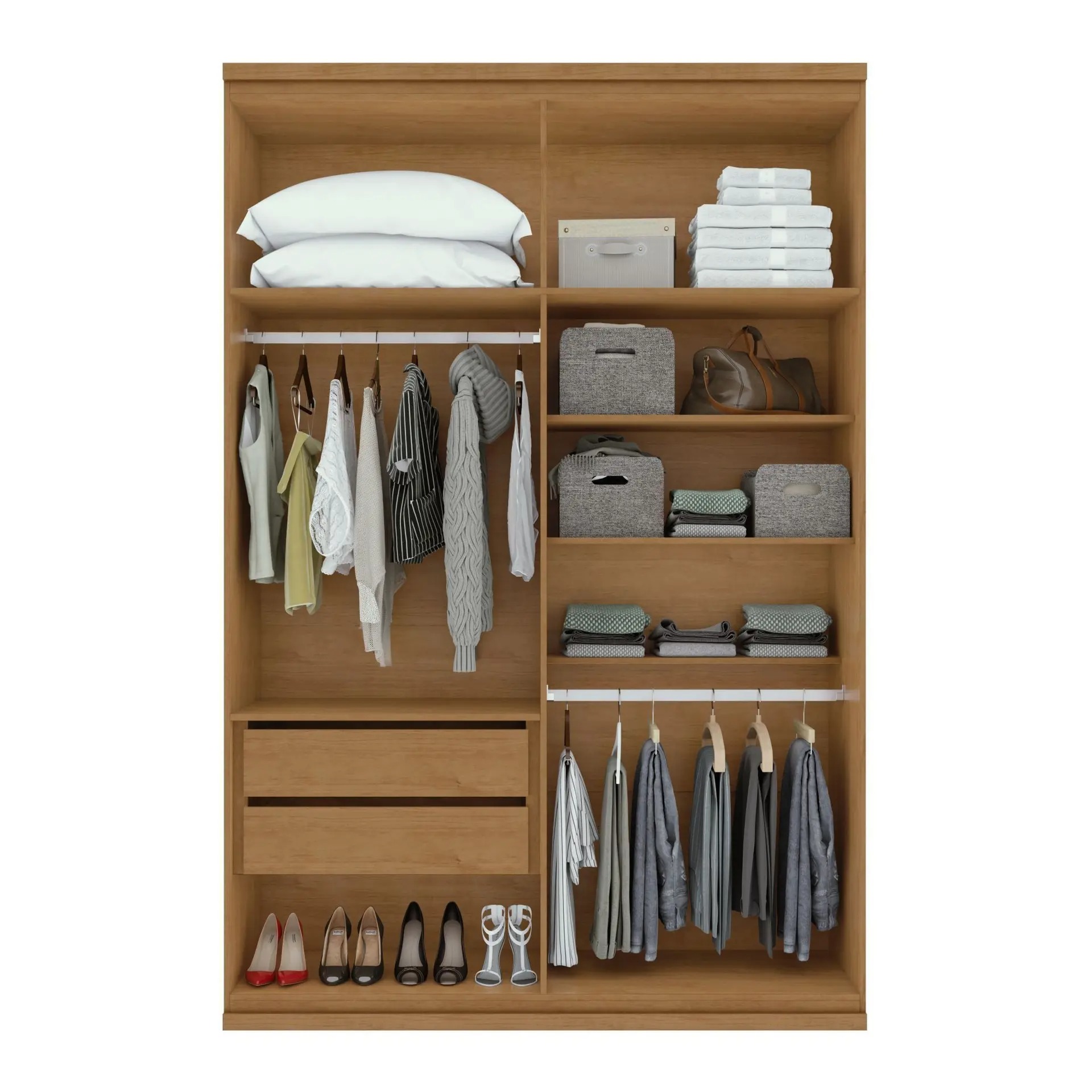 Guarda Roupa Solteiro 4 Portas 2 Gavetas MDF Alonzo 153.5cm Marrom Amêndoa Clean/Branco - Móveis Lopas - Imagem 2