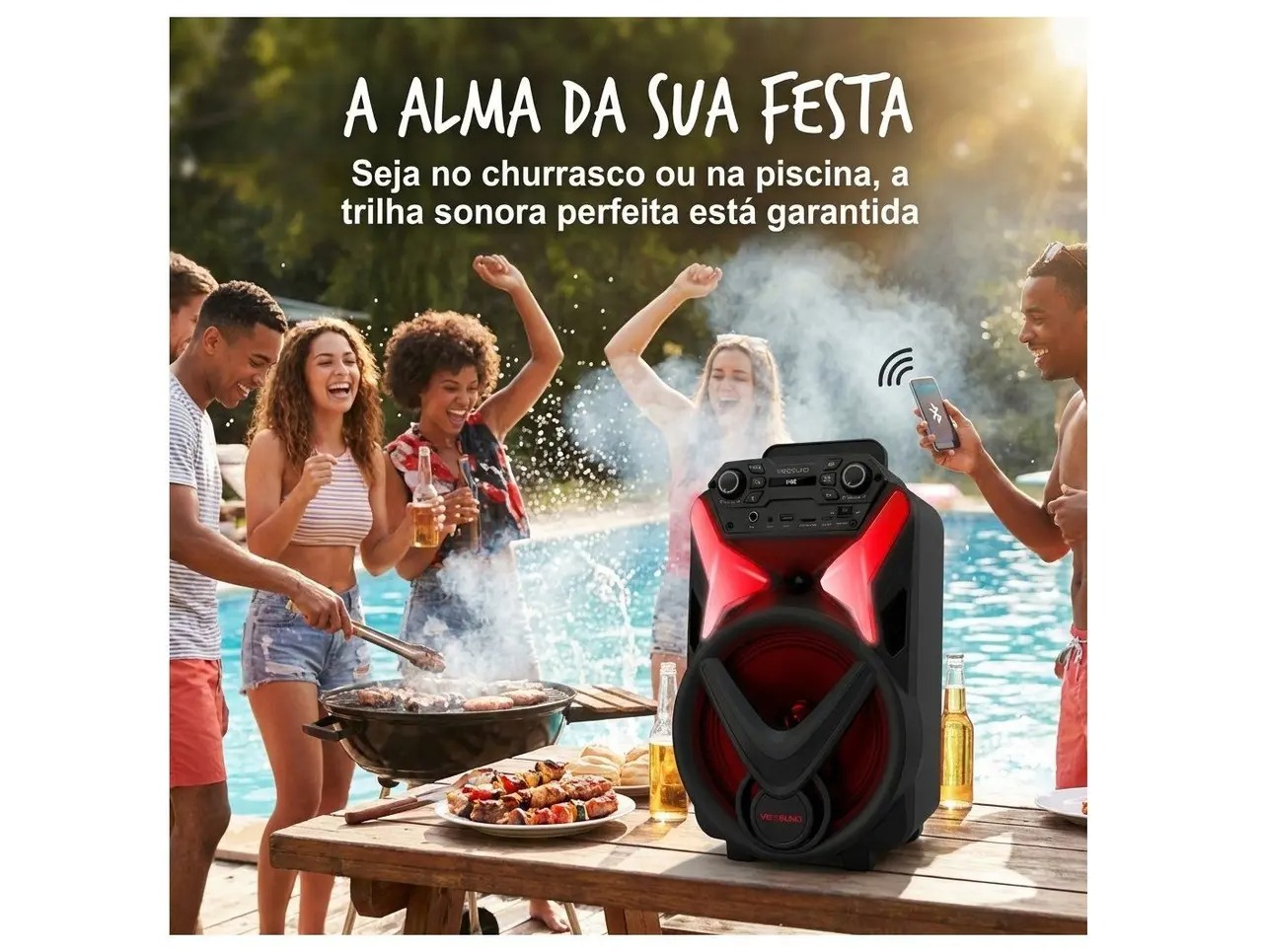 Caixa de Som Amplificada Bluetooth Vivensis Vibe Sound V8 Power 340W USB - Imagem 9