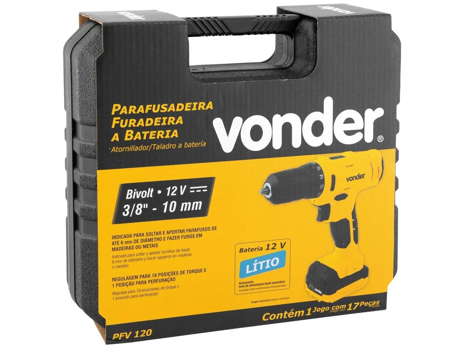 Parafusadeira Furadeira À Bateria 12v Bivolt Pfv120 Vonder - Imagem 4