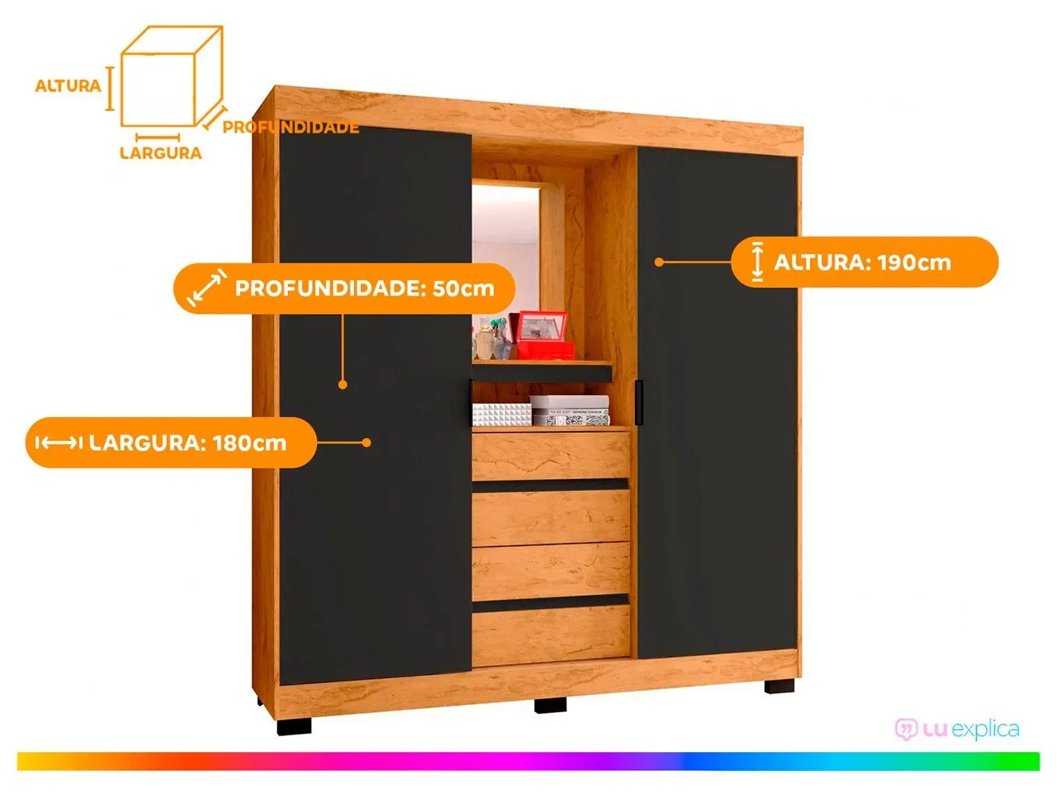 Guarda-roupa Casal com Espelho 2 Portas de Correr 4 Gavetas Araplac Sintra CAP24024 - Imagem 3