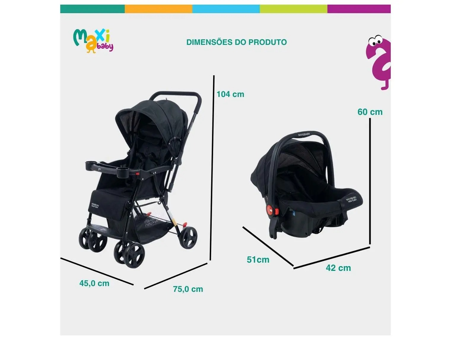 Carrinho de Bebê com Barra Reversível + Bebê Conforto Maxi Baby Youturn até 15kg - Imagem 2