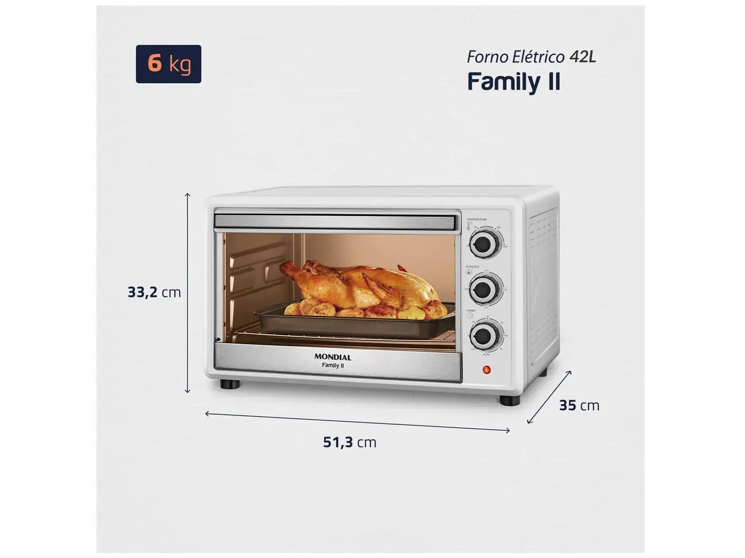 Forno Elétrico de Bancada Mondial Multifuncional 42L Branco e Prata Grand Family II FRN-42-W 110/220V - Imagem 2