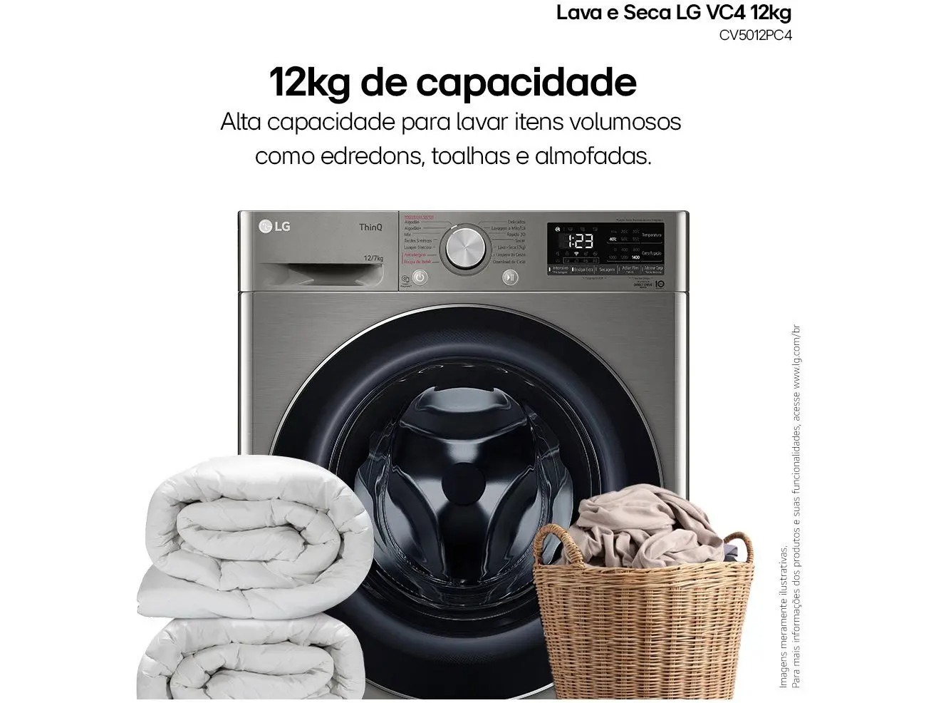 Lava e Seca LG 12kg Smart VC4 CV5012PC4 com Inteligência Artificial Água Quente e Fria Prata 110/220V - Imagem 3