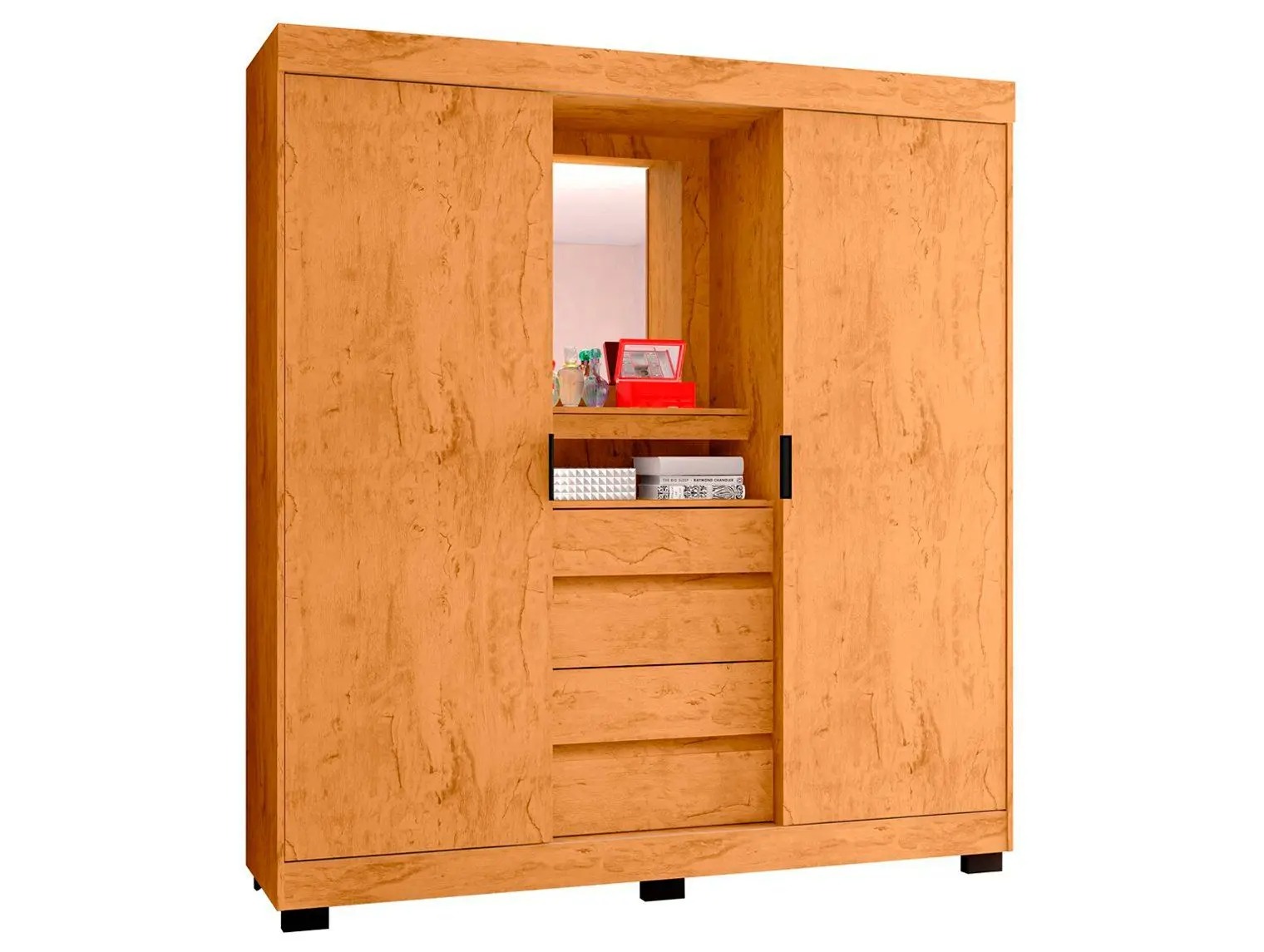 Guarda-roupa Casal com Espelho 2 Portas de Correr 4 Gavetas Araplac Sintra CAP24024 - Imagem 2