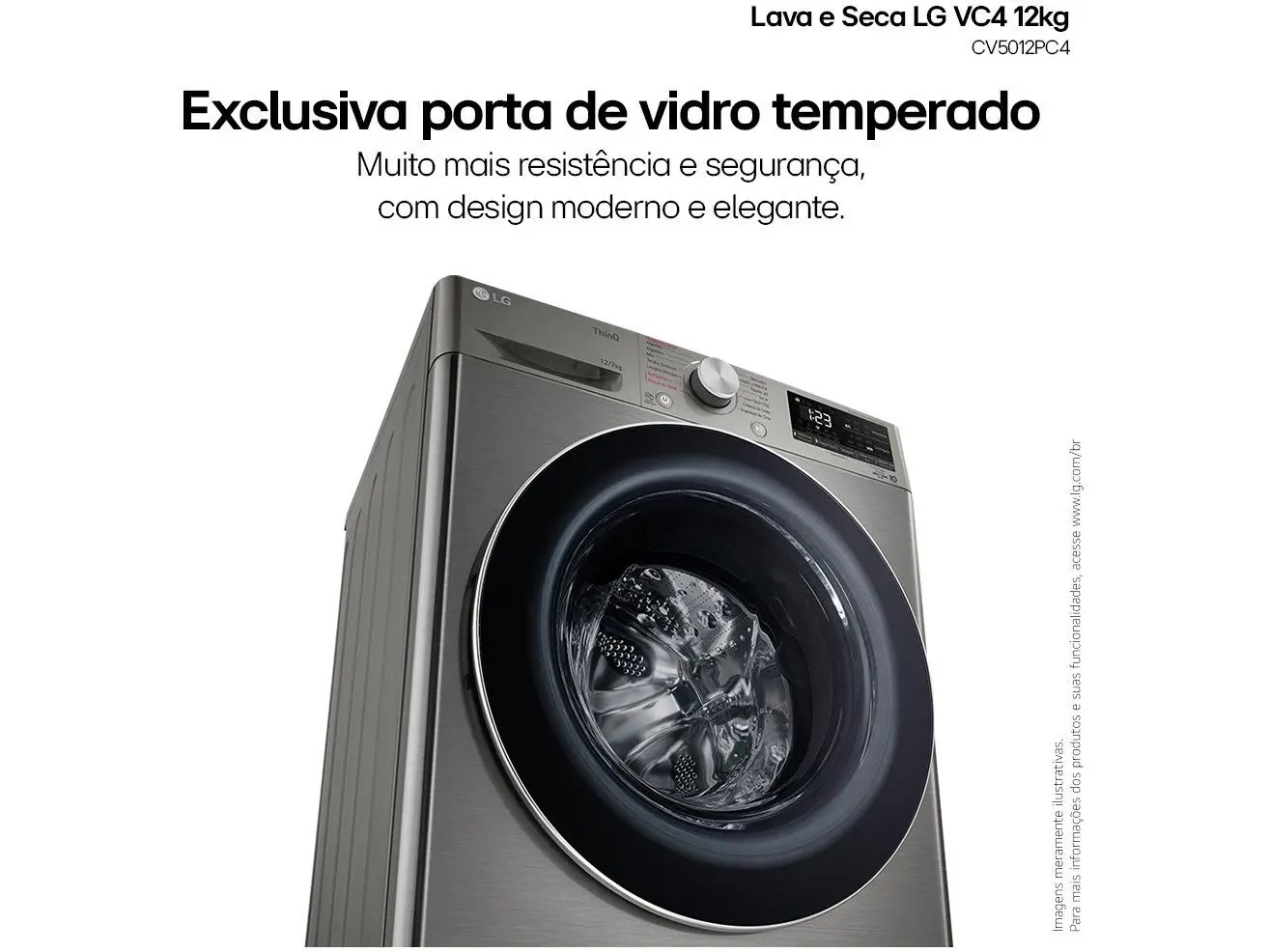 Lava e Seca LG 12kg Smart VC4 CV5012PC4 com Inteligência Artificial Água Quente e Fria Prata 110/220V - Imagem 6