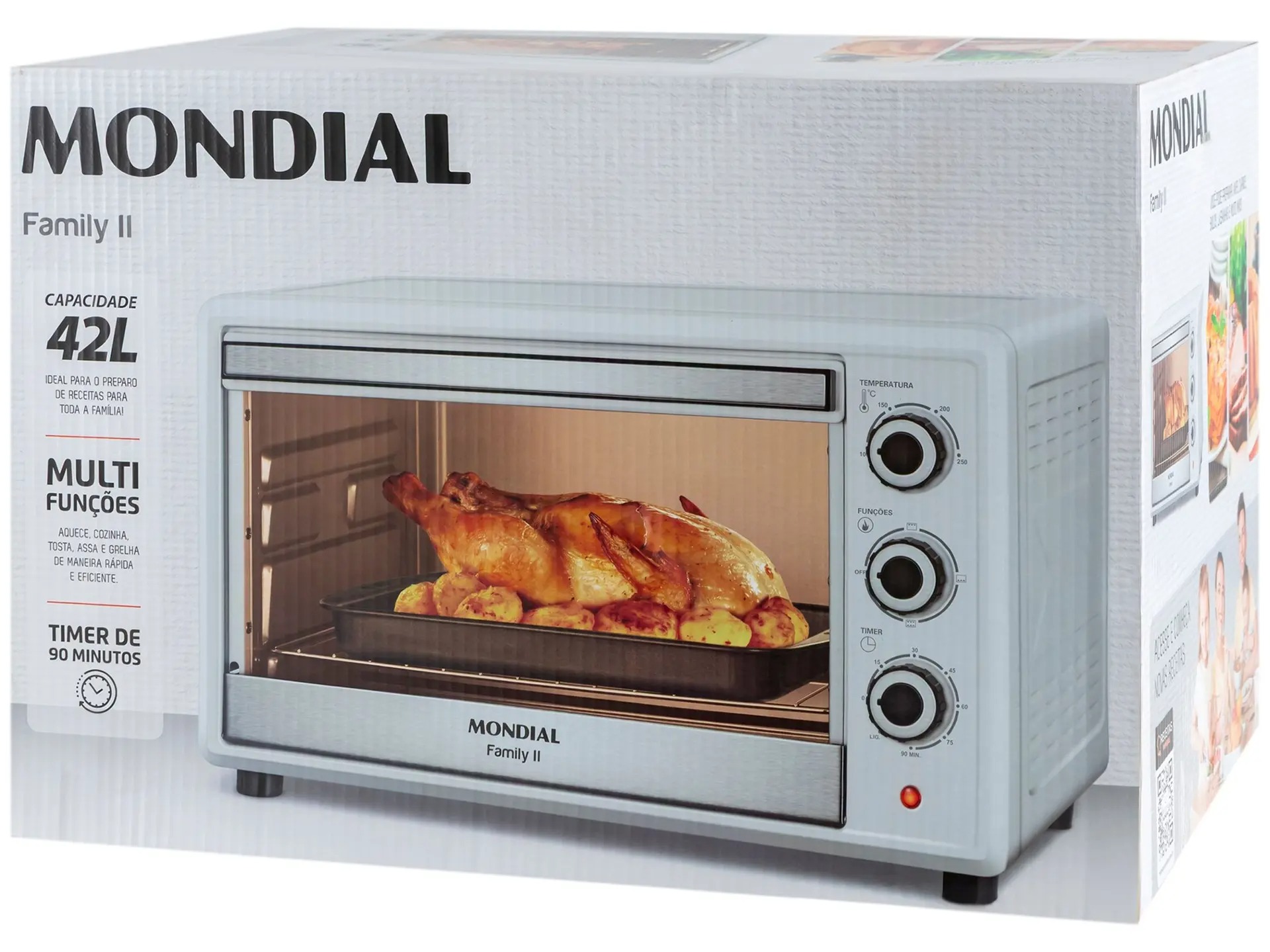 Forno Elétrico de Bancada Mondial Multifuncional 42L Branco e Prata Grand Family II FRN-42-W 110/220V - Imagem 6