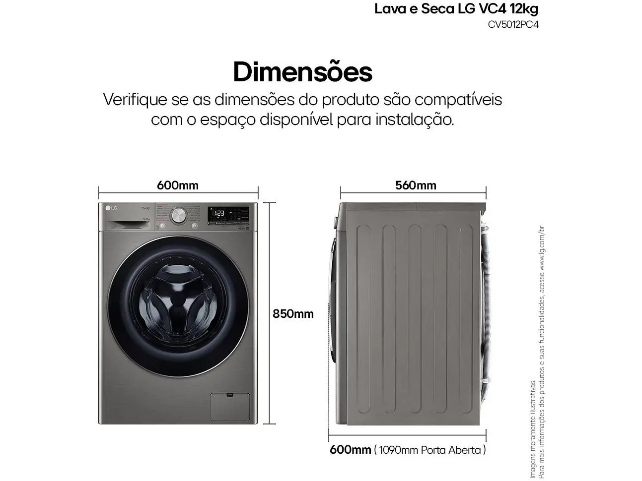 Lava e Seca LG 12kg Smart VC4 CV5012PC4 com Inteligência Artificial Água Quente e Fria Prata 110/220V - Imagem 8