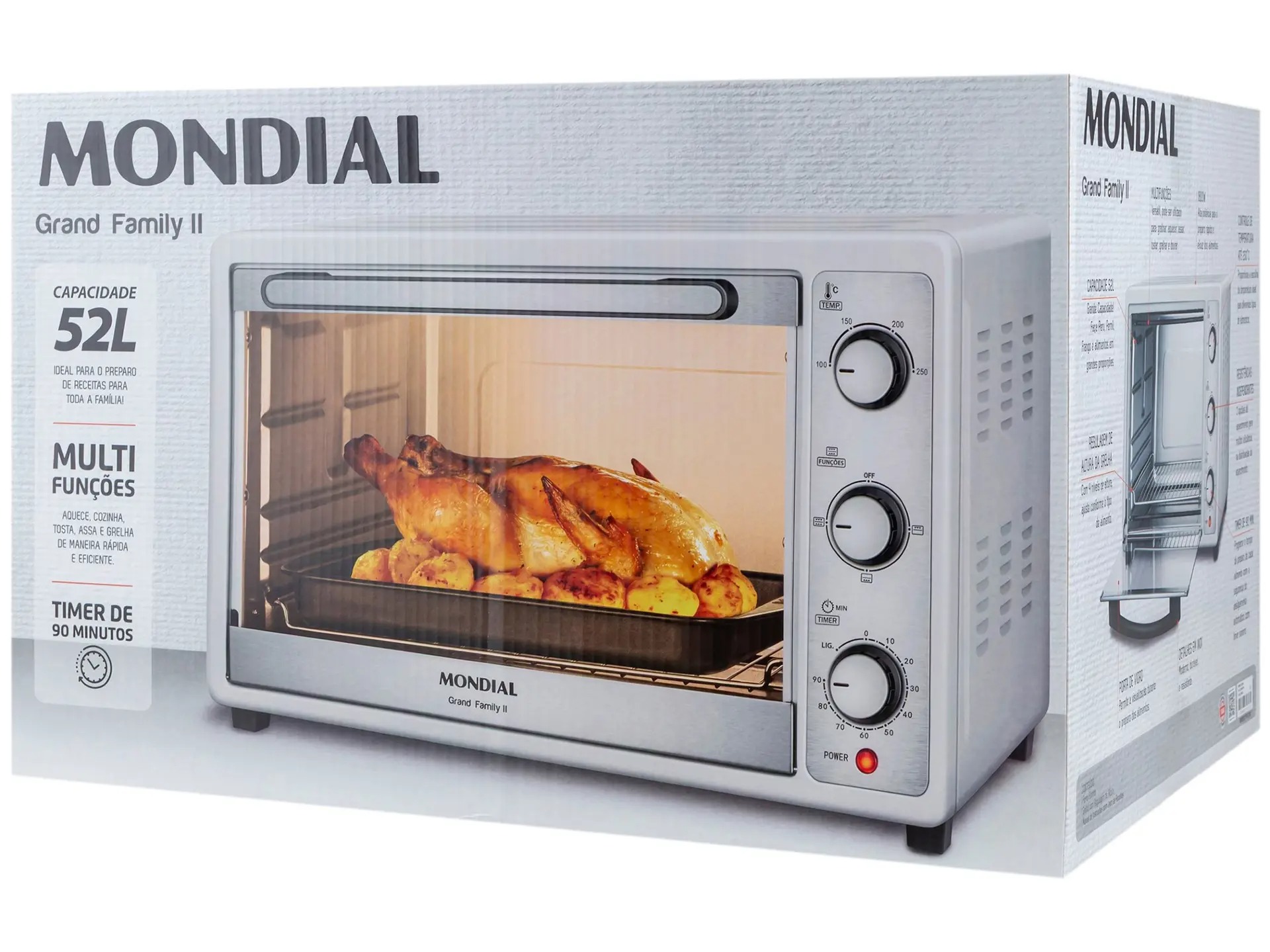Forno Elétrico de Bancada Mondial Multifuncional 52L Branco e Prata Grand Family II FRN-52-W 110/220V - Imagem 10