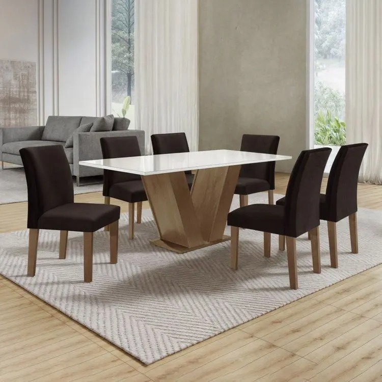 Conjunto Sala de Jantar Mesa Tampo de Vidro 6 Cadeiras Espanha Yescasa - Imagem 14